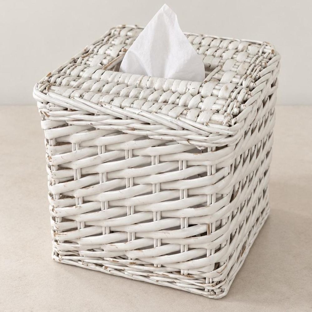 White Wicker Tissue Box Cover